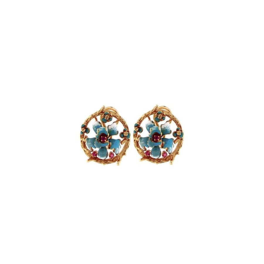 Vintage Jewelry S.Vaggi | Vintage Gold Earrings With Rubies