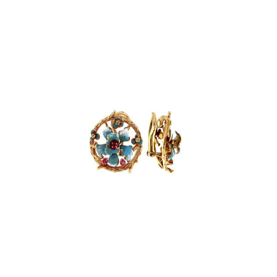 Vintage Jewelry S.Vaggi | Vintage Gold Earrings With Rubies