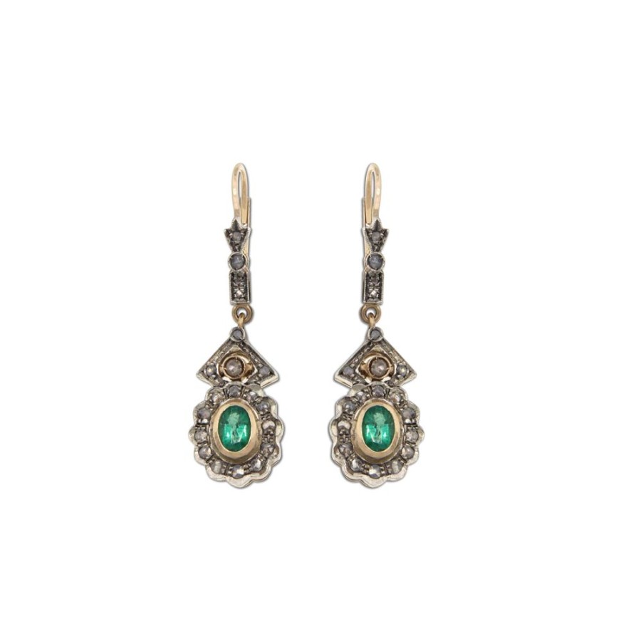 Vintage Jewelry S.Vaggi | Vintage Gold Earrings With Emeralds