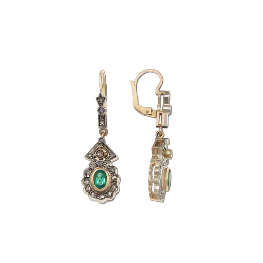 Vintage Jewelry S.Vaggi | Vintage Gold Earrings With Emeralds