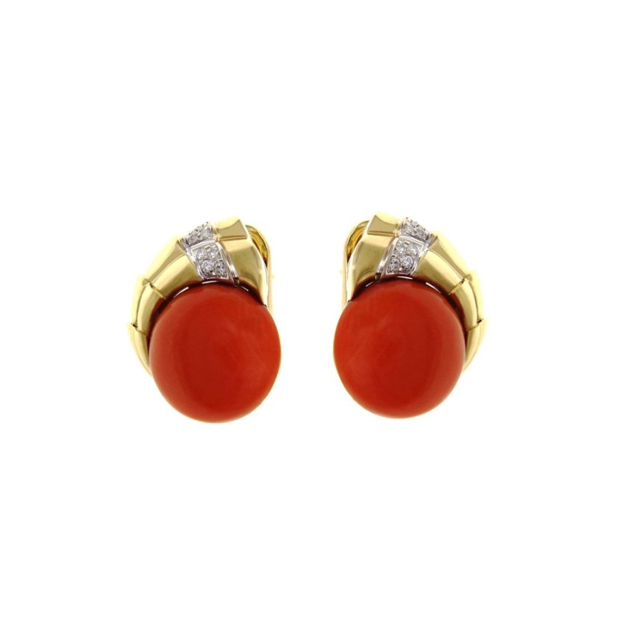 Vintage Jewelry S.Vaggi | Vintage Gold Earrings With Coral