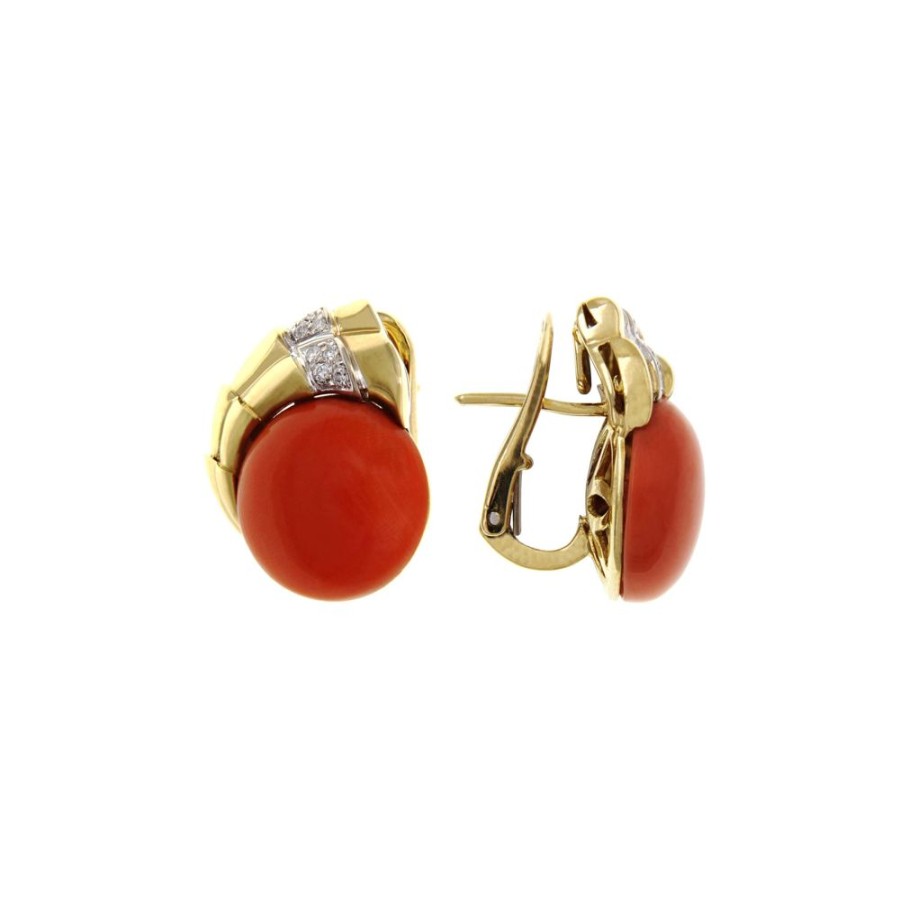 Vintage Jewelry S.Vaggi | Vintage Gold Earrings With Coral