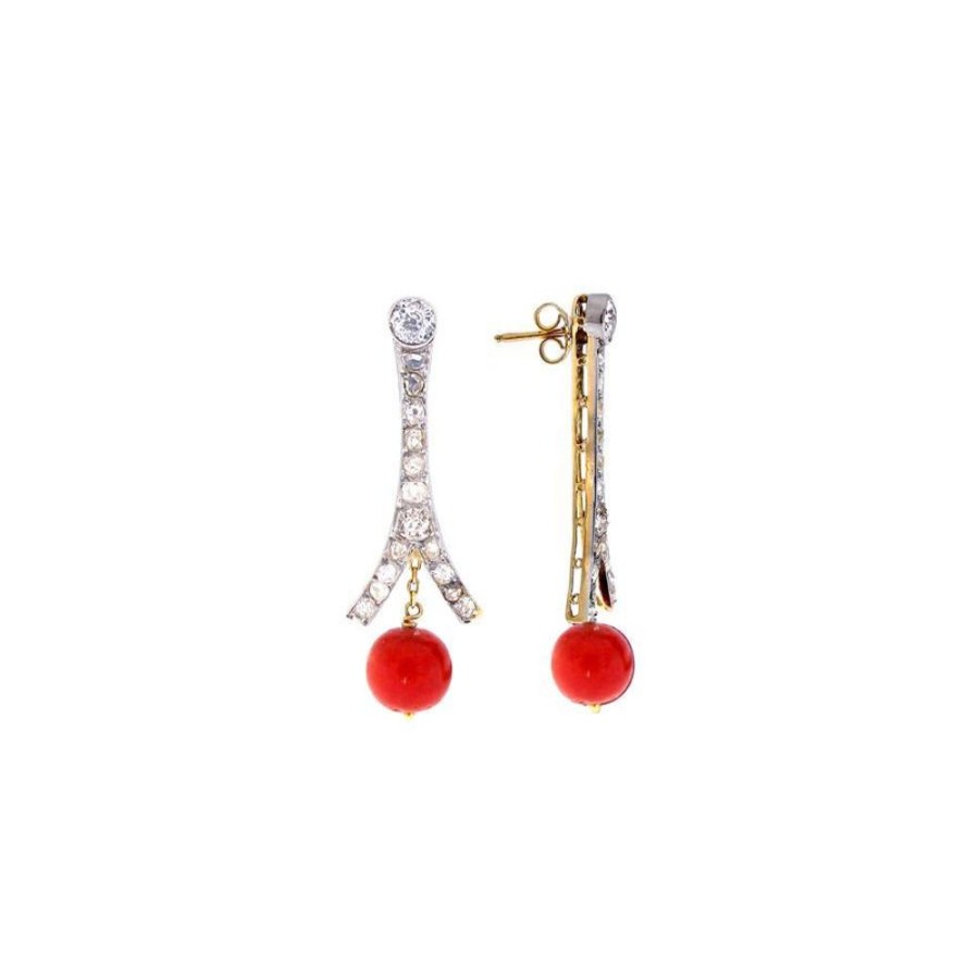 Vintage Jewelry S.Vaggi | Vintage Gold Earrings With Coral