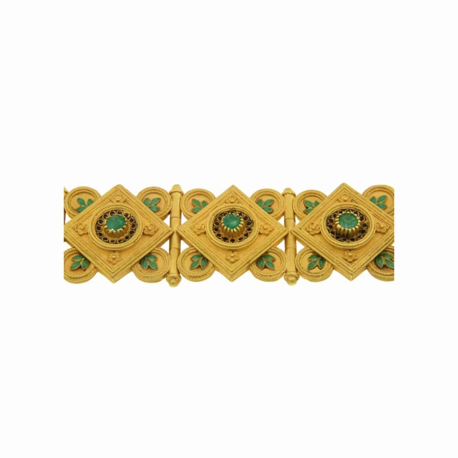 Vintage Jewelry S.Vaggi | Vintage Gold Bracelet With Emeralds