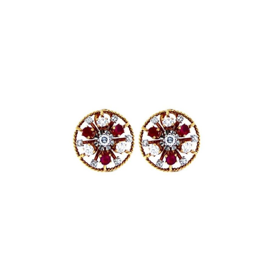 Vintage Jewelry S.Vaggi | Vintage Gold Earrings With Rubies