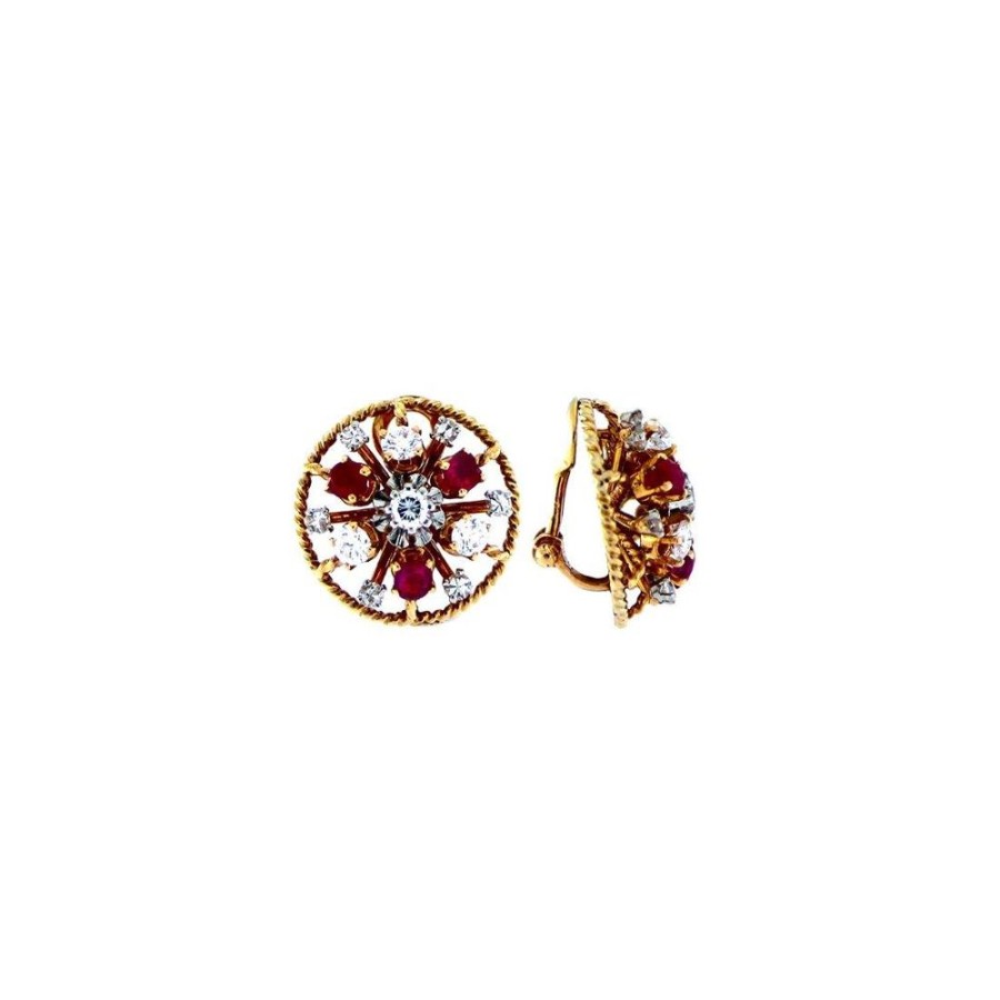 Vintage Jewelry S.Vaggi | Vintage Gold Earrings With Rubies